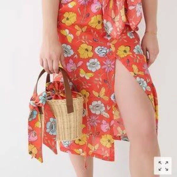 J CREW DAUPHINETTE WICKER BASKET HANDBAG LEATHER STRAPS NWT